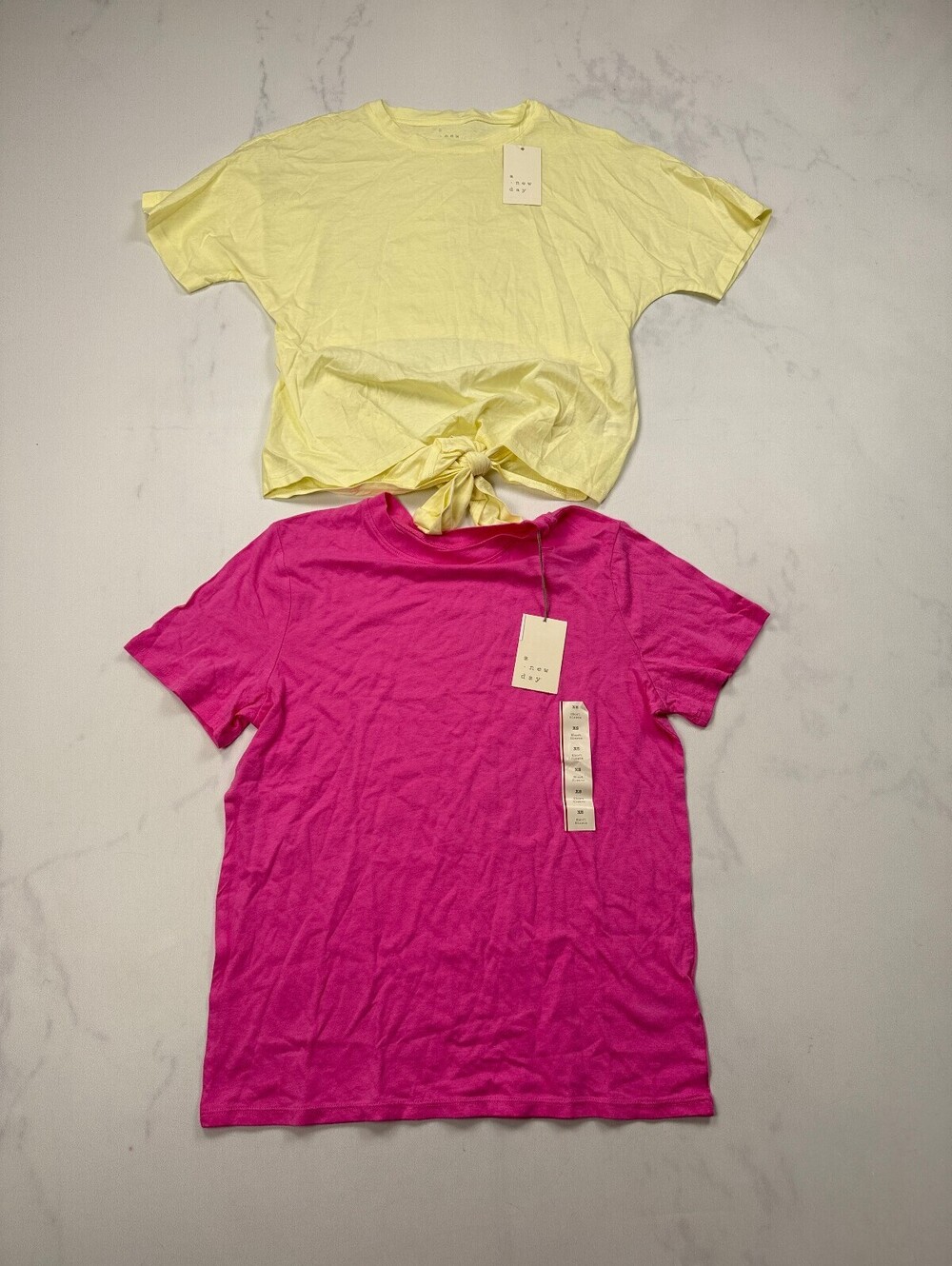 A New Day T Shirt Pink Yellow Lot of 2 2010s Bold Style - Women XS